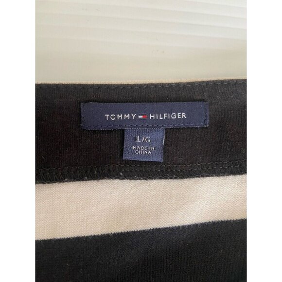 Tommy Hilfiger Shirt‎ Women’s Large Black White Stripe Nautical Zip Leather Trim - Picture 7 of 9